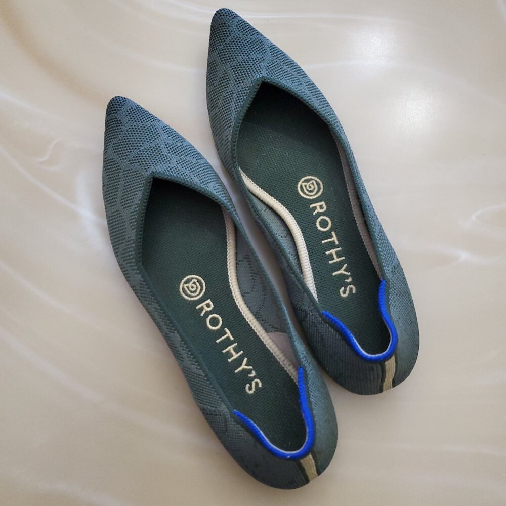 Rothy’s The Point Flat Green Safari Pointed Toe Slip On Shoes Size 6.5